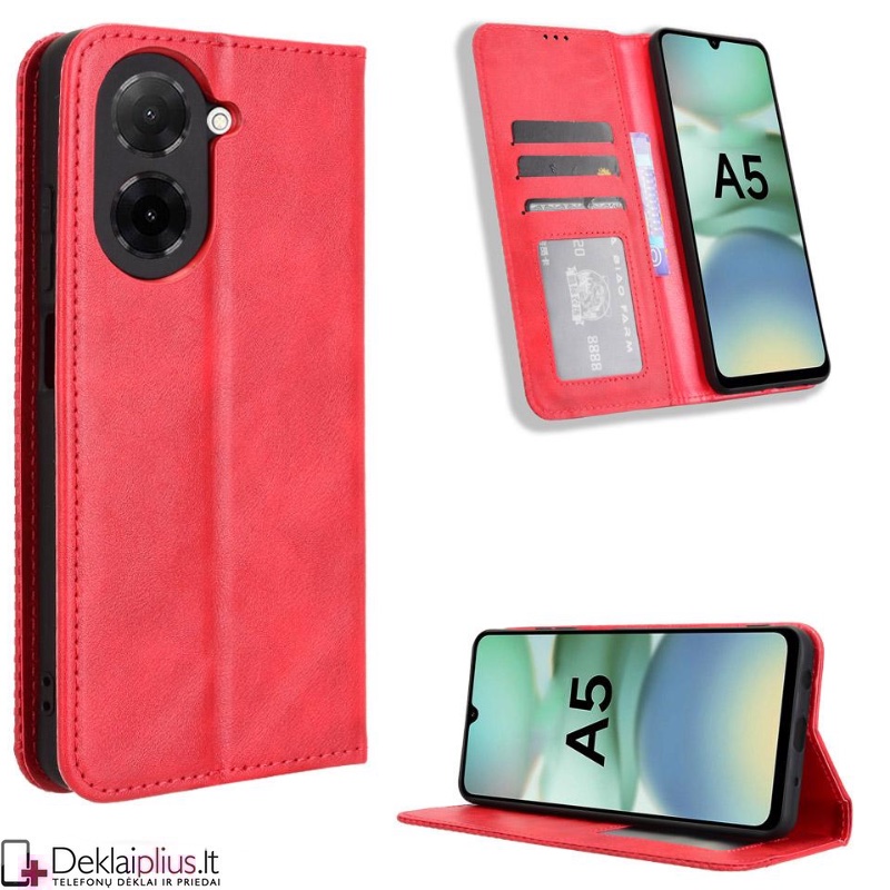 Dirbtinės odos atverčiamas dėklas su skyreliais - raudonas (Xiaomi Redmi A5) Dirbtinės odos atverčiamas dėklas su skyreliais - raudonas (Xiaomi Redmi A5)
